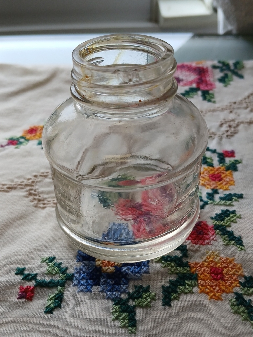 Vintage Empty Clear Glass Inkwell Bottle